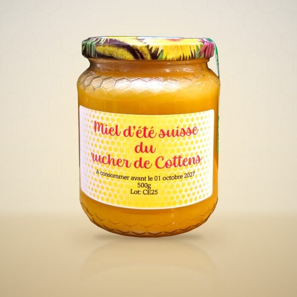 Miel d’été suisse, Pot de 500 g – miel artisanal suisse